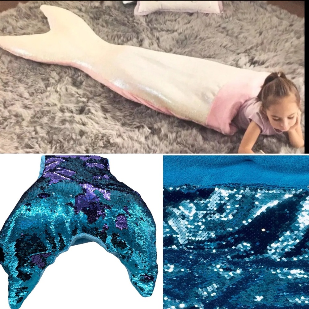 Cynthia Rowley Ocean Blue Purple Sequins Mermaid Tail Sleeping Bag Snuggle Wrap